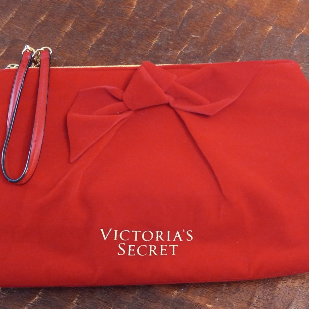 Two identical Victoria's Secret red velveteen wristlets/clutch.